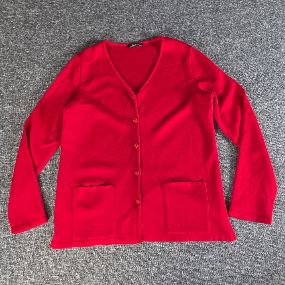 Cellini Cardigan Womens IT 46 Red Wool Blend Button Front Pockets Made Italy